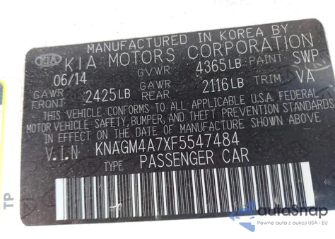 2015 Kia Optima Lx from USA, damaged, VIN KNAGM4A7XF5547484